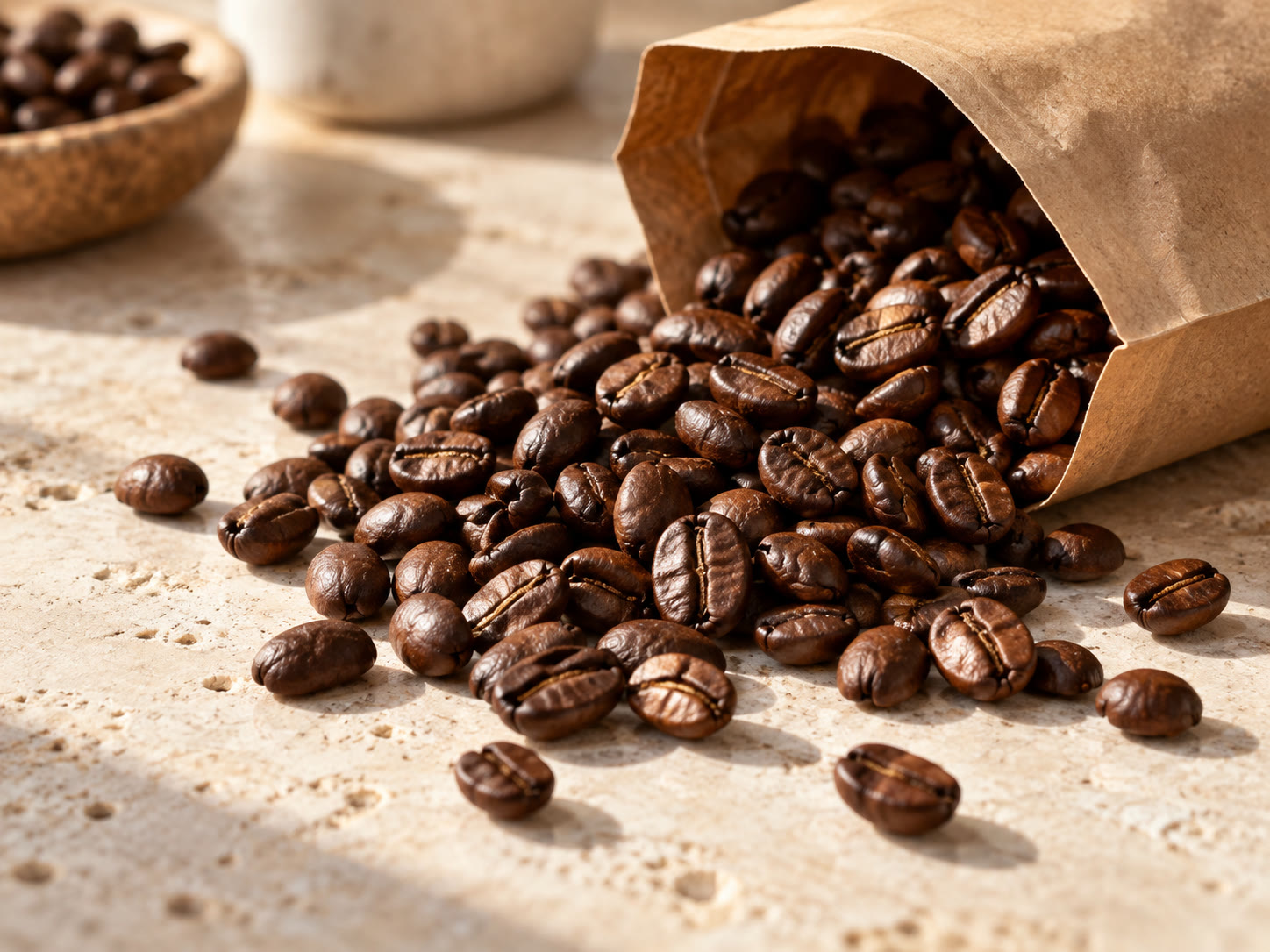 Illustrative Aufnahme gerösteter Kaffeebohnen